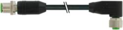 M12 male 0° / M12 female 90° A-cod. shielded PUR 5x0.34 bk 10.2m