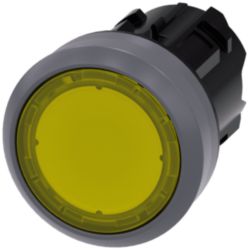 Pushbutton, illuminated, 22 mm, round, metal front ring, yellow, butto