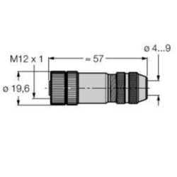 Confectioneerbare connector, Contraconnector M12 × 1, recht