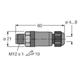 Confectioneerbare connector, Connector M12 × 1, recht