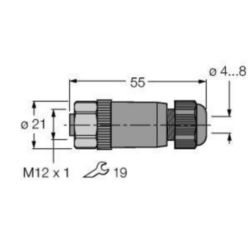 Confectioneerbare connector, Contraconnector M12 × 1, recht