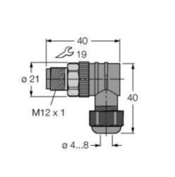Confectioneerbare connector, Connector M12 × 1, haaks