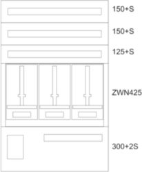 Wandverdeler IP30, meterbord voor 3 meters, B=800 H=1260, grijs, opbou