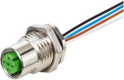 M12 female receptacle A-cod. rear mount PP-wires 5X0.34 0.5m