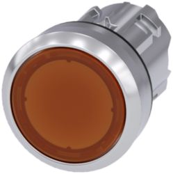 Pushbutton, illuminated, 22 mm, round, metal, high gloss, amber, butto