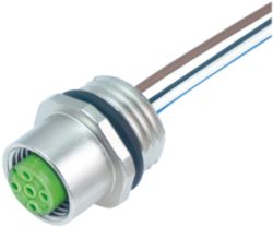 M12 female receptacle A-cod. front mount PP-wires 5X0.34 1m