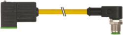 M12 male 90° A-cod. / MSUD valve plug CI-9.4mm PUR 3x0.75 ye UL/CSA 1m