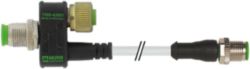 T-Coupler M12 male/M12 male+cable+M12 female A-cod 3P/3P+5P