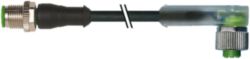 M12 male 0° / M12 female 90° A-cod. LED PUR 3x0.34 bk +drag ch. 15m