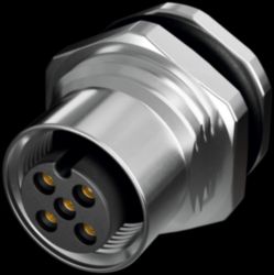 M12 male recept. 0° L-cod. rear 4-pol., PCB-Pin