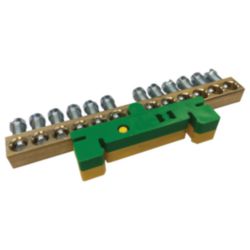 Earthing and Neutral Busbar with Green/Yellow DIN Rail Clip, 12 Connec