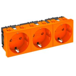 Socket 0°, triple protective contact 250V, 10/16A, PC, Pure orange, 2004