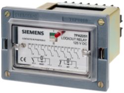 FAST LOCK-OUT RELAY 8 CHANGE OVER CONTACTS OPERATING TIME 10MS AUXILIARY VOLTAGE: 24/30V DC WITH RESET PUSHBUTTON WITH FLUSH MOUNTING SOCKET 7XP9010-1