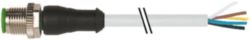 M12 male 0° A-cod. with cable PUR 5x0.34 gy UL/CSA+drag ch. 12m