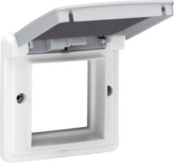 Adapter frame with hinged lid suitable for 45 x 45 mm functions in spl