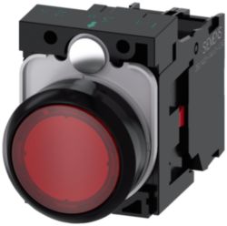 Pushbutton, illuminated, 22 mm, round, plastic, red, 1 NC, 24 V AC/DC