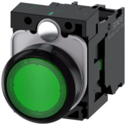 Pushbutton, illuminated, 22 mm, round, plastic, green, 1 NO, 24 V AC/D