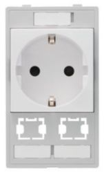 Socket, 2 cut-outs for HIFF data module, Germany (VDE), Spring clamp termination, ‌16 A, 250 V AC, ‌50 Hz, Conductor cross-section: 2.5 mm²