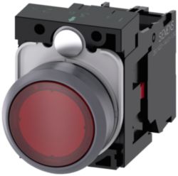 Illuminated pushbutton, 22 mm, round, plastic with metal front ring, r