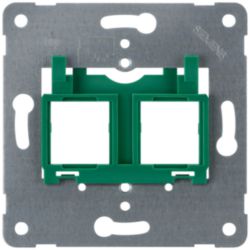 Support plate for modular jacks for mounting up to 2 connectors, green insert