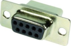 Connector, Crimp termination, Female, Size: D-Sub 1, Thermoplastic resin, glass-fibre filled (PBTP), Plated steel, Contacts: 9, Copper alloy