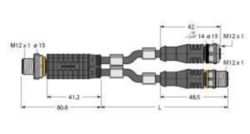 2-weg splitter, Y-verdeler met kabel, connector M12 × 1 - contraconnec