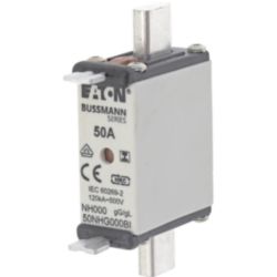 Fuse-link, low voltage, 50 A, AC 500 V, 120 kA, NH000, gL/gG, IEC, dual indicator, insulated gripping lugs