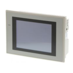 Touch screen HMI, 5.7 inch, high-brightness TFT, 256 colors (32,768 colors for .BMP/.JPG), 320x240 pixels, 2 x RS-232C ports, Ethernet (10/100 Base-T)