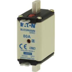 Fuse-link, low voltage, 80 A, AC 400 V, 80 kA, NH00, gFF, IEC, dual indicator, insulated gripping lugs