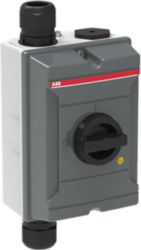 OTA40S6BX ATEX EMC Safety switch 6-p. 400V AC23 23A, 11kW. Alu beh. IP65, Zwarte ronde knop, deurvergendeling incl. kabelwartels