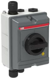 OTA40S4BX ATEX EMC Safety switch 4-p. 400V AC23 23A, 11kW. Alu beh. IP65, Zwarte ronde knop, deurvergendeling incl. kabelwartels