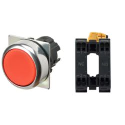 Pushbutton A22NN Ø22, bezel metal, FLAT, MOMENTARY, CAP COLOR Opaque R