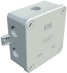 Junction box with 3 cable glands 94x94x45, UF, Typ 131.5, Light grey, 7035