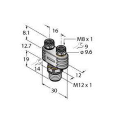 2-weg splitter, Y-verdeler met LED, connector M12 × 1 - 2x contraconne
