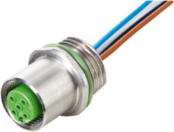 M12 female recept. A-cod. front V2A PP-wires 5x0.34 0.5m