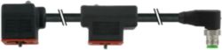 M12 X-treme male 90°/ dbl. valve  form A PUR 4x0.75 bk+dragchain 1,5m