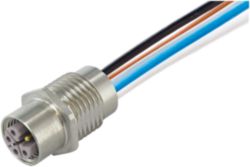 M12 Power female recept. L-cod. front incl.nut PUR-wires 5x1.5 2m