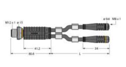 2-voudige verdelersystemen, Y-verdeler met kabel, connector M12 × 1 -