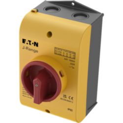 Main switch, 32 A, surface mounting, 3 pole, Emergency switching off function, With red rotary handle and yellow locking ring, Lockable in the 0 (Off)