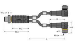 2-voudige verdelersystemen, Y-verdeler met kabel, connector M12 × 1 -