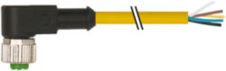 M12 female 90° A-cod. with cable PUR 5x0.34 ye +robot+drag ch. 10m