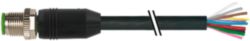 M12 male 0° A-cod. with cable PUR 12x0.14 shielded bk+drag-ch 45m