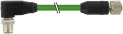 M12 male 90°/M12 fem. 0° D-cod. PUR 1x4xAWG22 shielded gn+drag-ch 15m