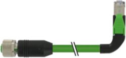 M12 fem. 0° D-cod./RJ45 90° left PUR 1x4xAWG22 shielded gn+dragch 1.5m