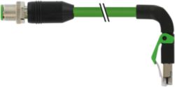 M12 male 0° D-cod./RJ45 90° down PUR 1x4xAWG22 shielded gn+dragch 1.5m