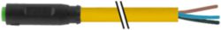 M8 female 0° A-cod. snap-in with cable PVC 3x0.25 ye UL/CSA 7.5m
