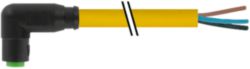 M8 female 90° A-cod. snap-in with cable PUR 3x0.25 ye +drag ch. 5m