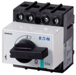 Switch-disconnector, DMM, 63 A, 4 pole, With black rotary handle and drive shaft, Vertical connection