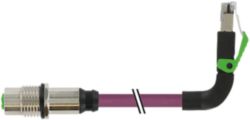 M12 fem. recept. D /RJ45 90° up PUR 1x4xAWG22 shielded vt+dragch 0.3m