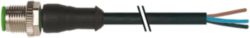 M12 male 0° C-cod. Dual-Keyway with cable PUR 3x0.75 bk 2m